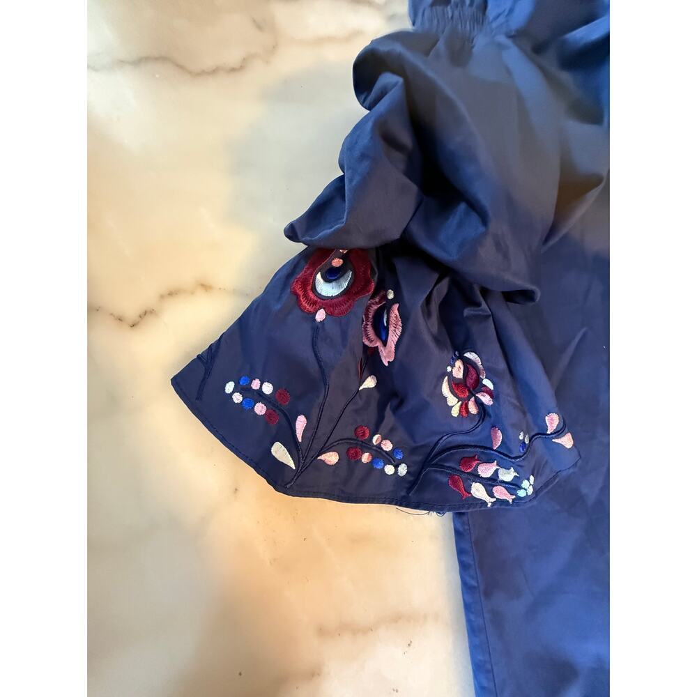 Nwt Parker Off The Shoulder Floral Embroidery Navy Blue Large Mini Dress — image 5 of 8
